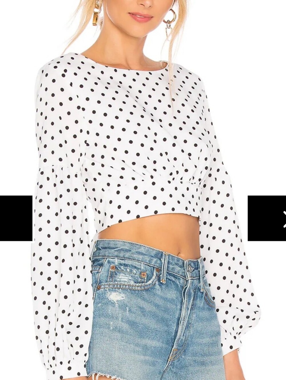 Superdown Yasmin Tie Back Crop Top in White & Black Polka Dot XS Like New